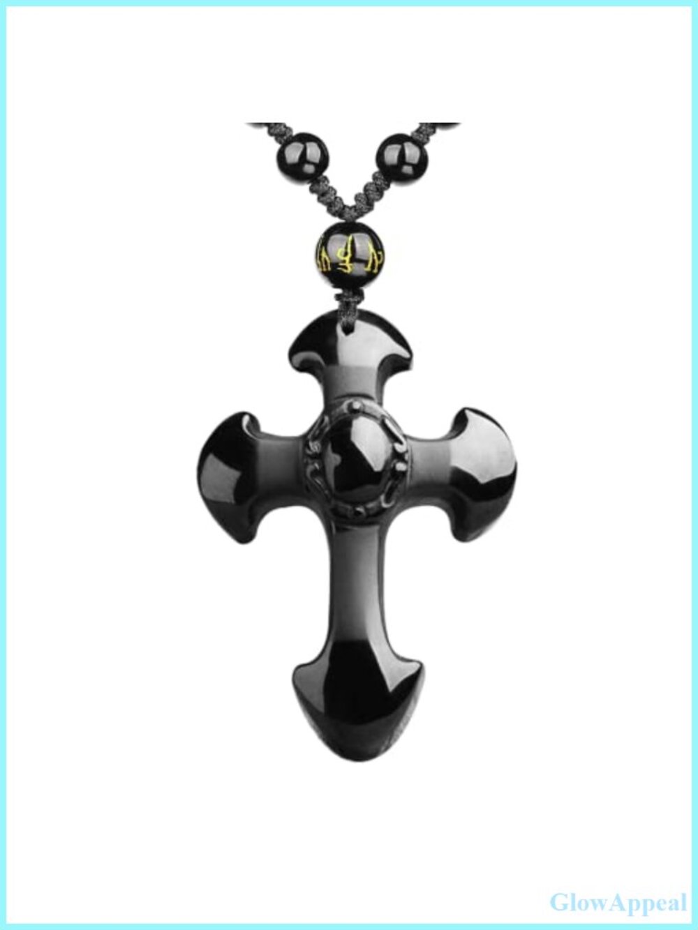 Natural Obsidian Cross Pendant Beaded Necklace Adjustable 20-27in